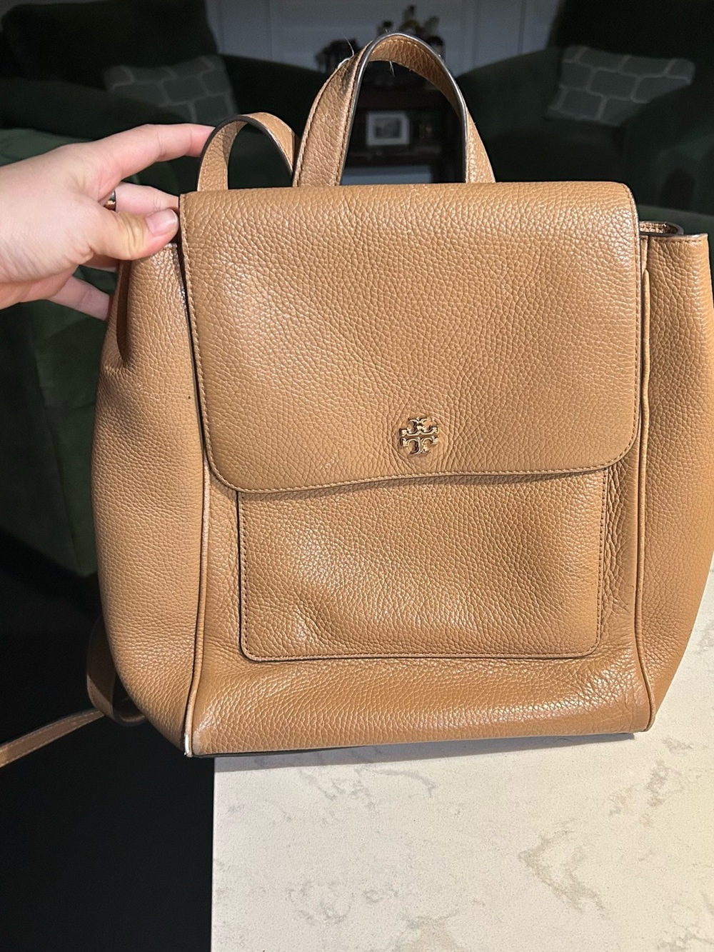 Tory Burch Caramel Pebbled Leather Backpack